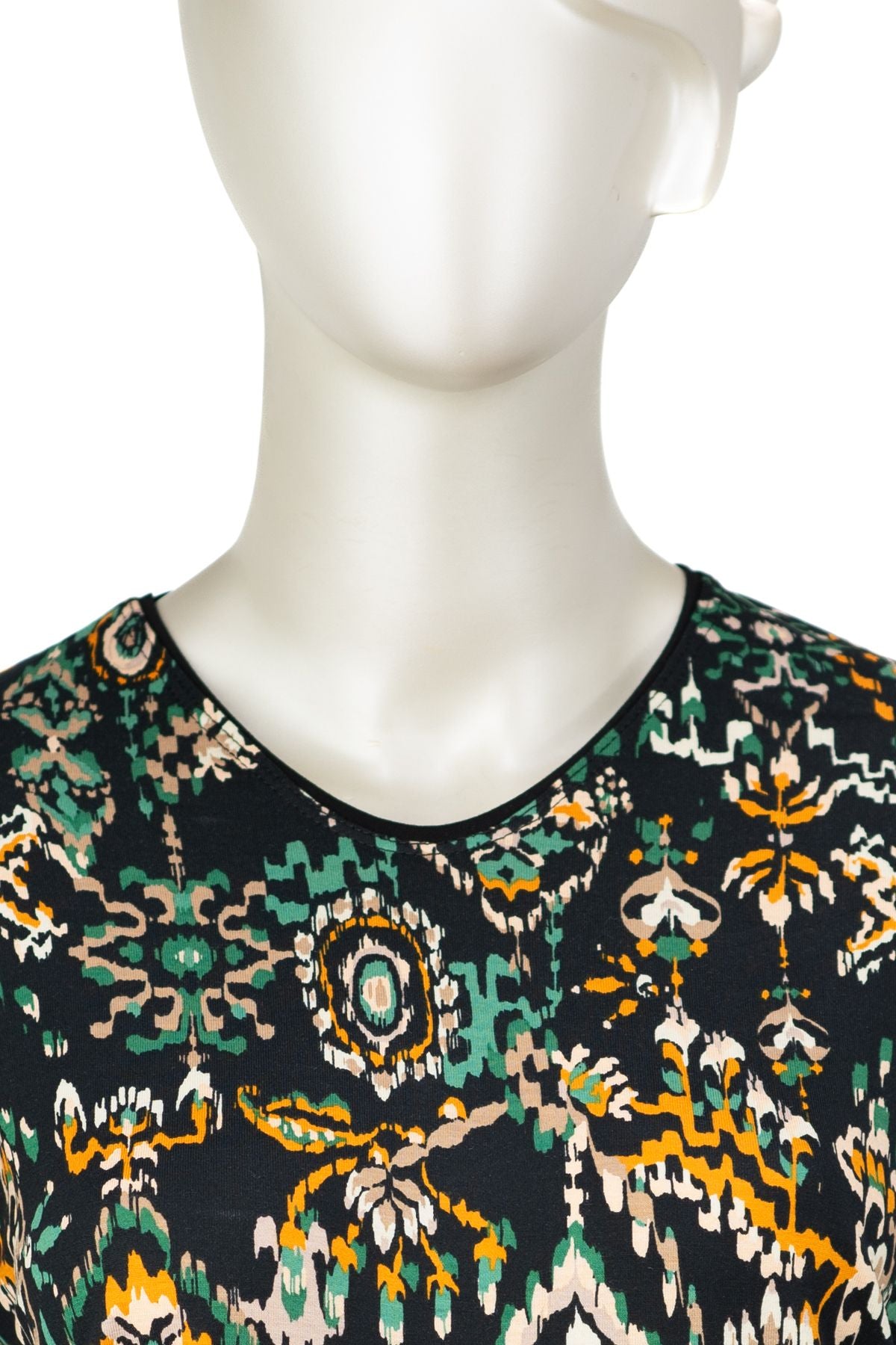 Kadın Turlu Viskon Penye Kumaş Anne Bluz Leylak Desenli Hafif V Yaka Tam Kalıp Likralı